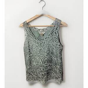 Vtg Soulmates Top Womens L Green Silk Crocheted Tank Cami Romantic Victorian Fem